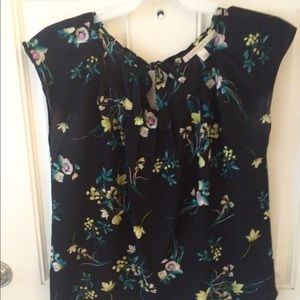 LC Lauren Conrad Pleated Black Floral Blouse